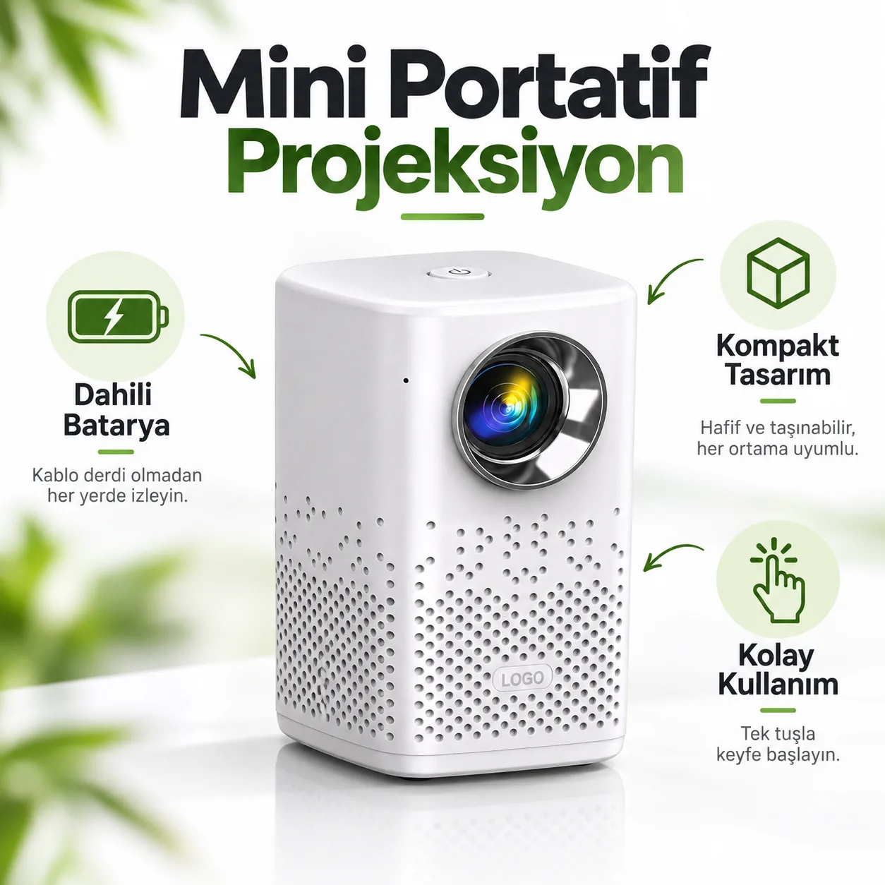 Şarjlı Mini Projeksiyon Cihazı – HD, Kablosuz