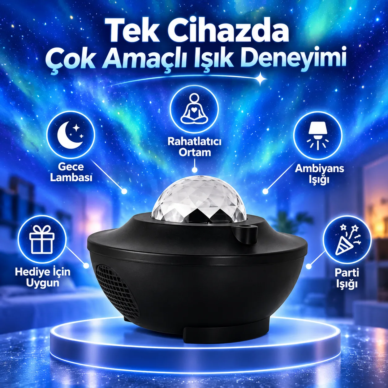 Starry Projector Light Yıldızlı Gece Lambası – Ambiyans ve Parti Işığı