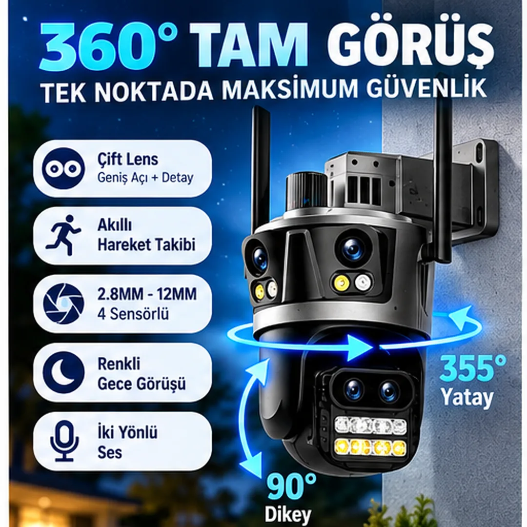 Blue Inter Model B 360° WiFi Akıllı Güvenlik Kamerası – Çift Lens, Hareket Takibi ve Renkli Gece Görüşü