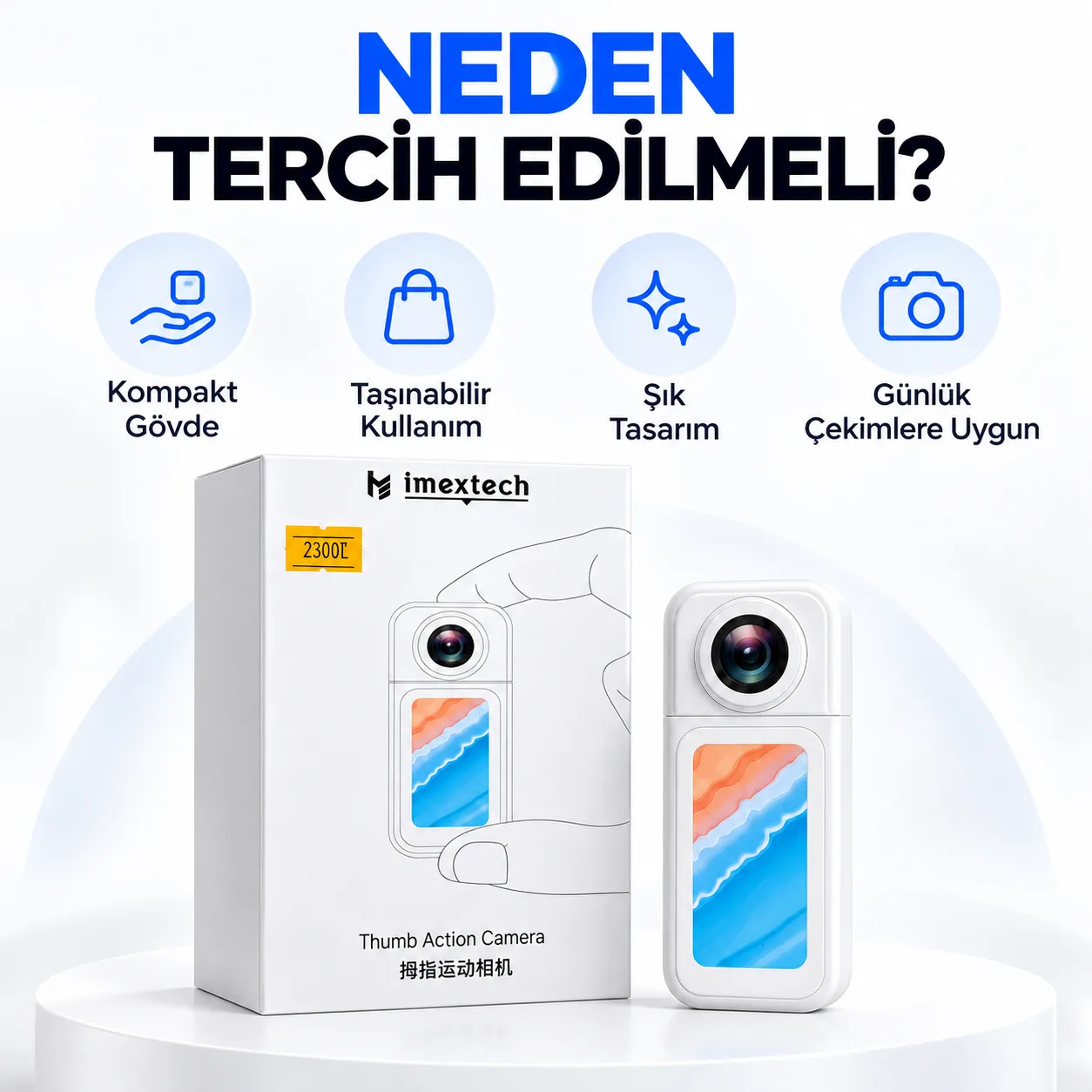 Imextech Thumb Action Camera Mini Aksiyon Kamerası – Ekranlı Kompakt Cep Kamerası