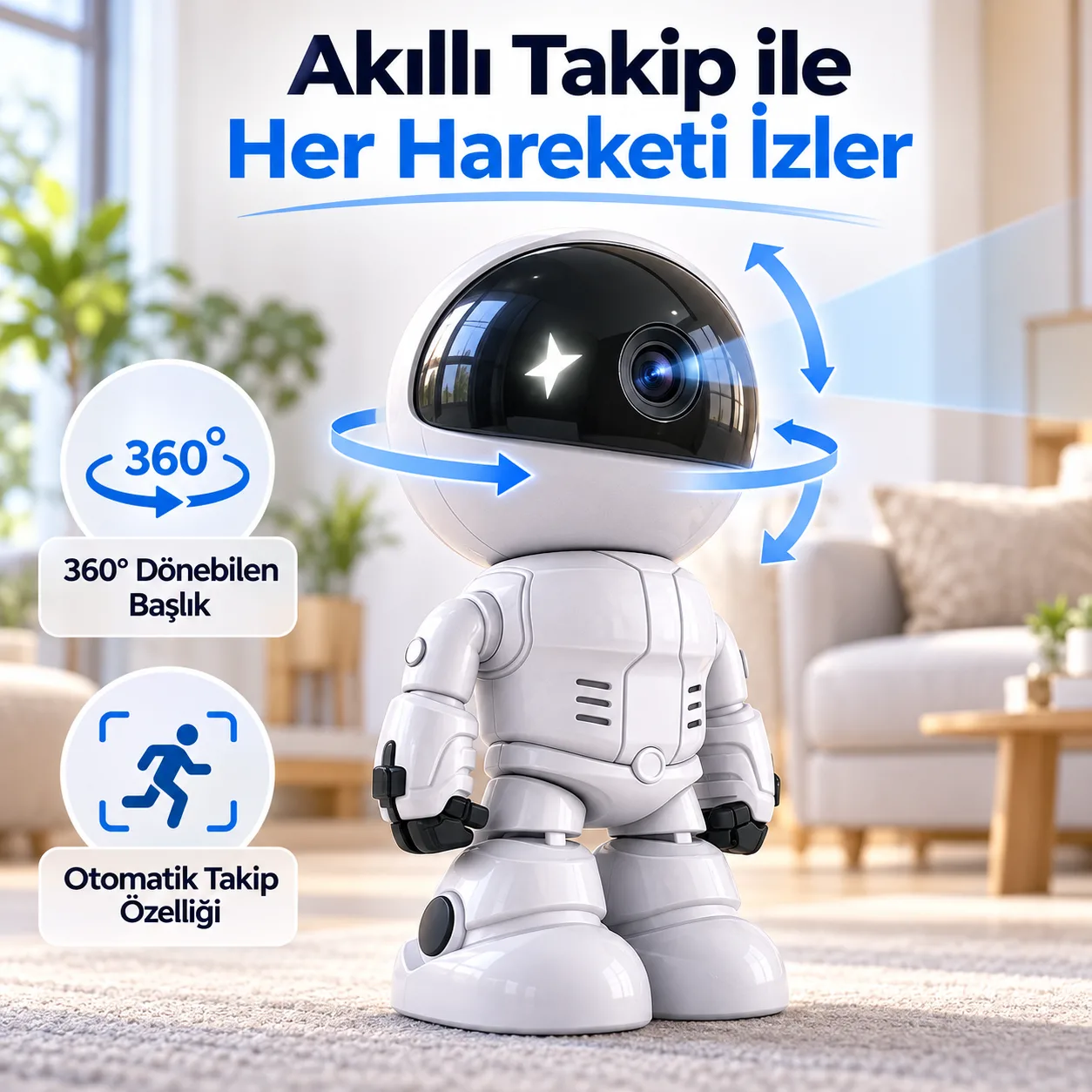 1080P WiFi IP Kamera – 360°, Akıllı Takip, Ses
