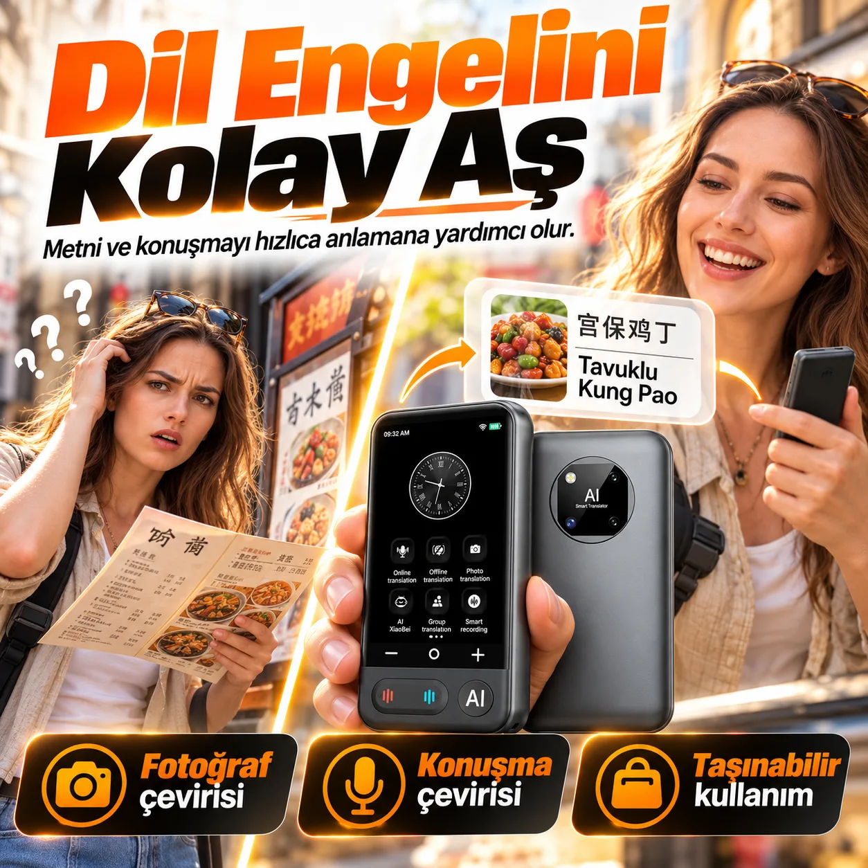 Taşınabilir AI Çeviri Cihazı – Çok Dilli Anlık Tercüman
