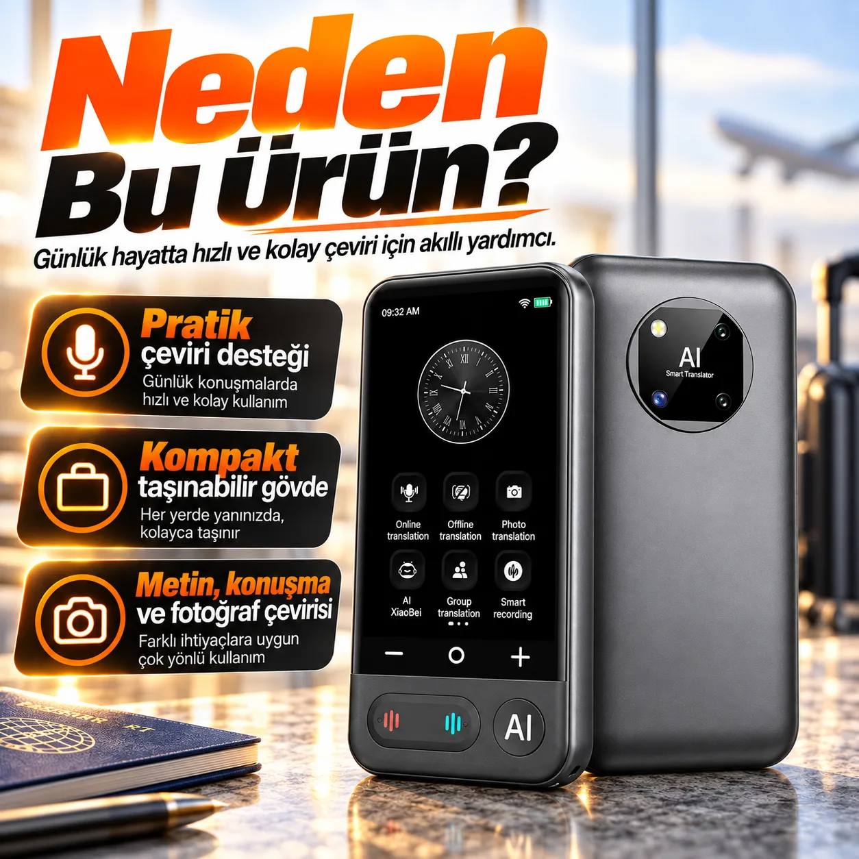 Taşınabilir AI Çeviri Cihazı – Çok Dilli Anlık Tercüman