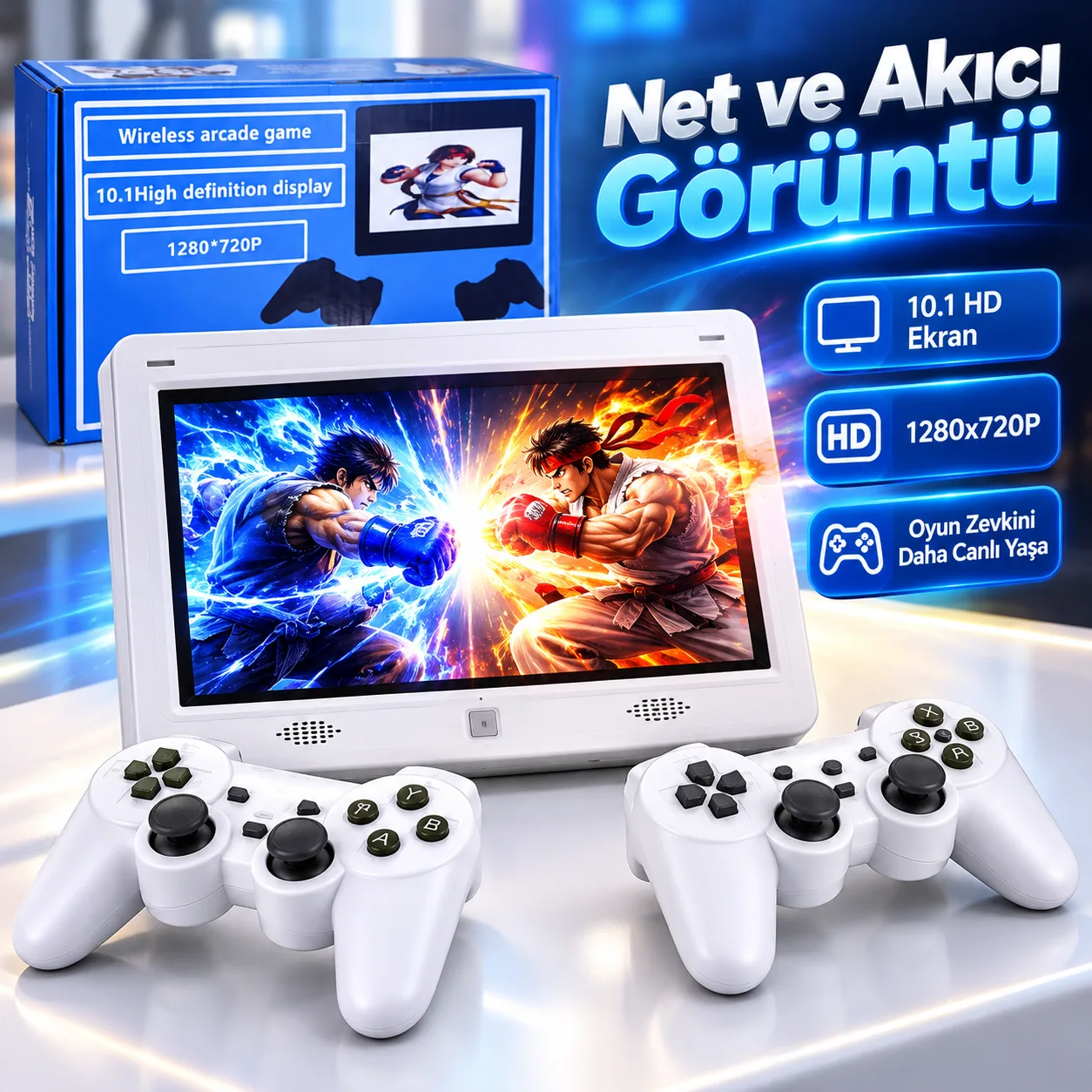 10.1 İnç HD Ekranlı Retro Oyun Konsolu – 1280x720P, 2 Kablosuz Oyun Kolu