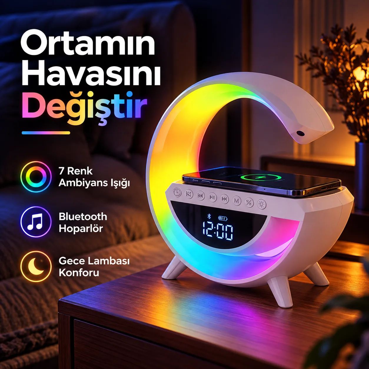 Bakeey G2 Hoparlörlü Gece Lambası – Kablosuz Şarj