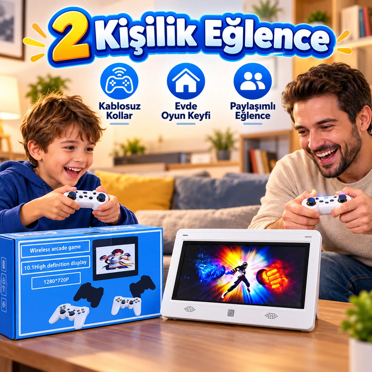 10.1 İnç HD Ekranlı Retro Oyun Konsolu – 1280x720P, 2 Kablosuz Oyun Kolu
