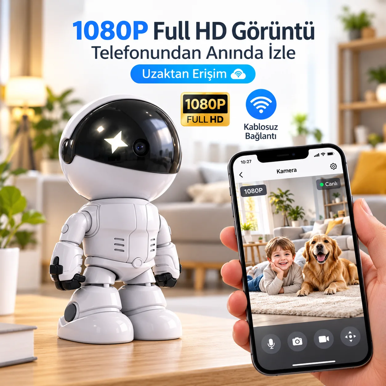 1080P WiFi IP Kamera – 360°, Akıllı Takip, Ses