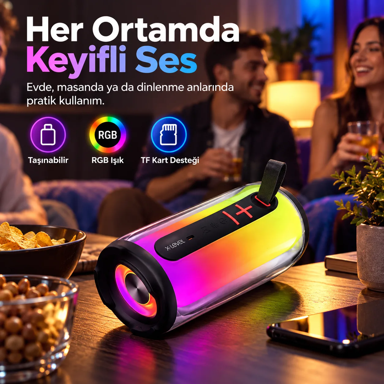 X-Level X-SoundSpeaker RGB Bluetooth Hoparlör – Bluetooth 5.3, TF Kart, AUX ve USB Destekli
