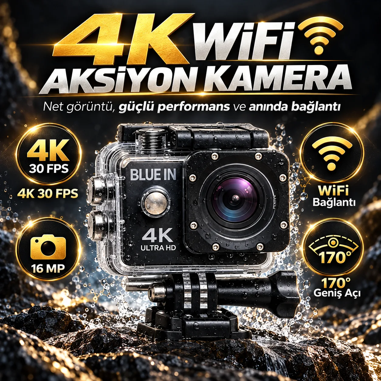 4K Aksiyon Kamerası – WiFi, 30FPS, 16MP