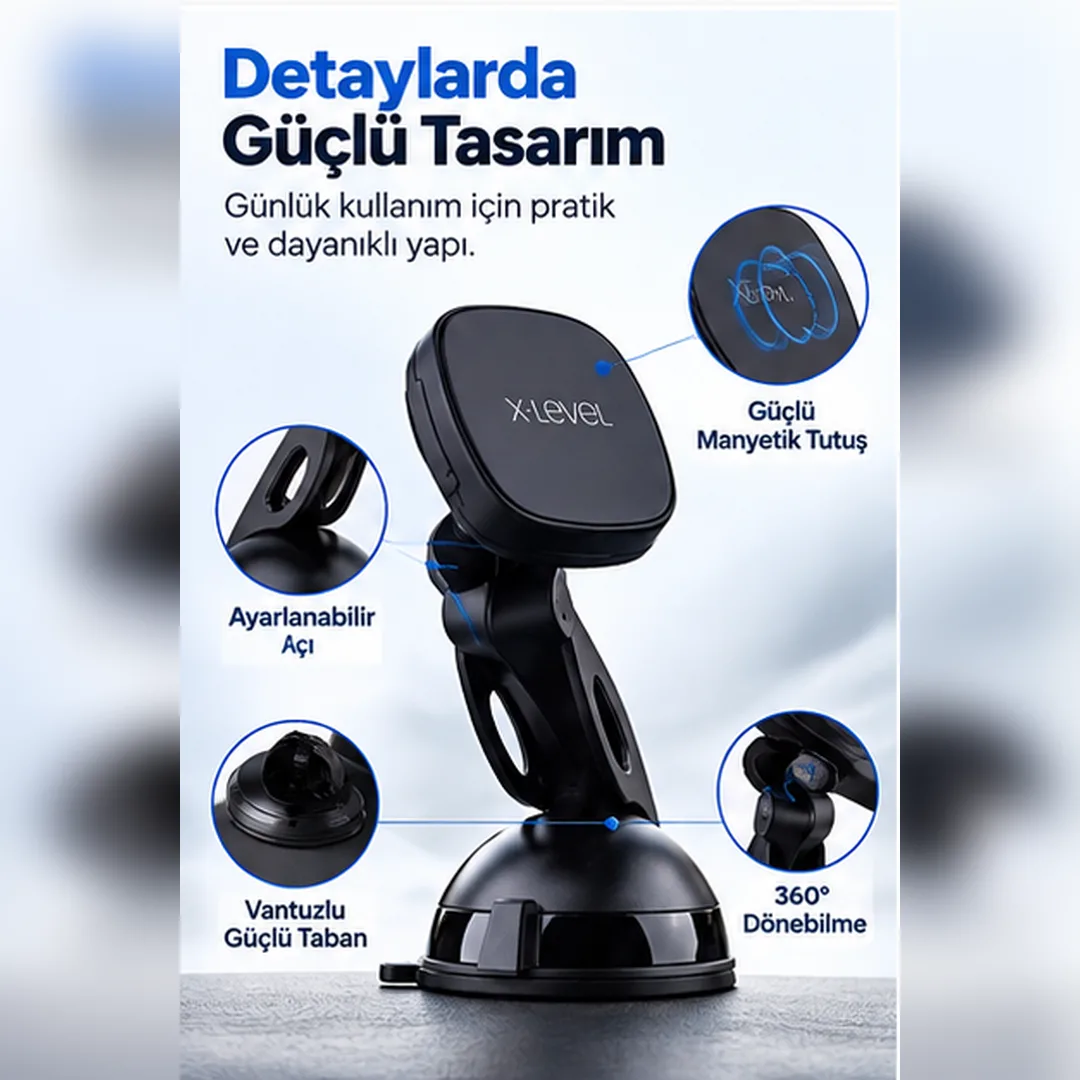 X-Level X-MountLite Manyetik Araç Telefon Tutucu – 360° Döner, Vantuzlu Güçlü Taban