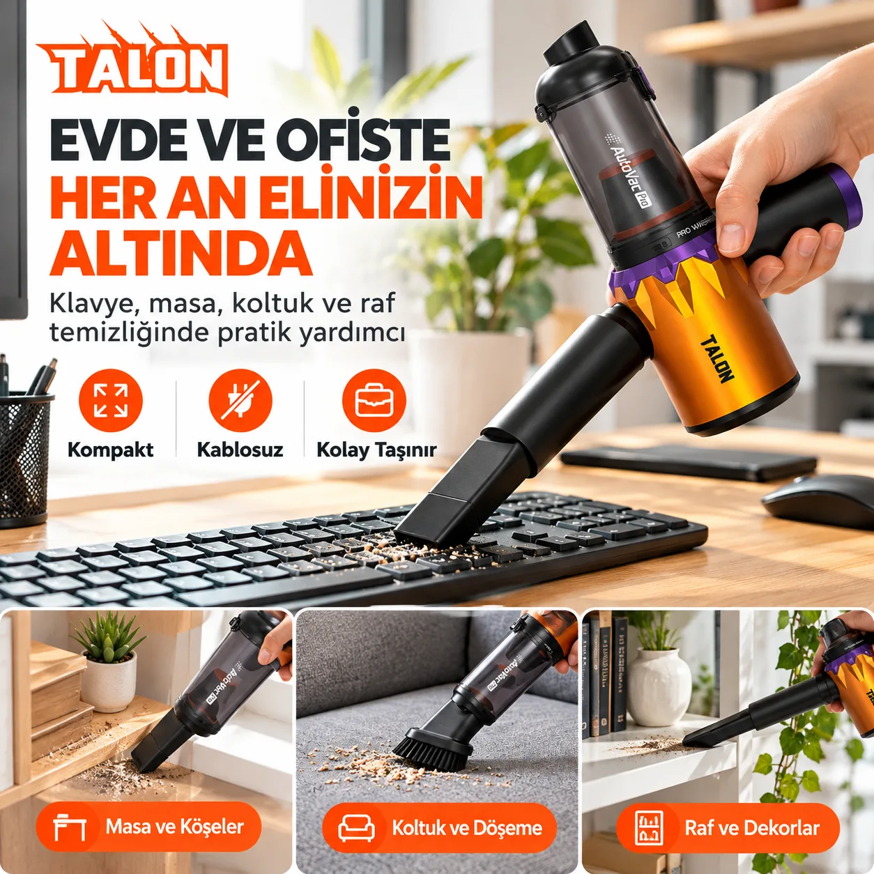 Talon TNV5 AutoVac Pro Kablosuz Araç Süpürgesi ve Hava Üfleyici – 22.000 Pa, Brushless Motor, 3 Kademeli