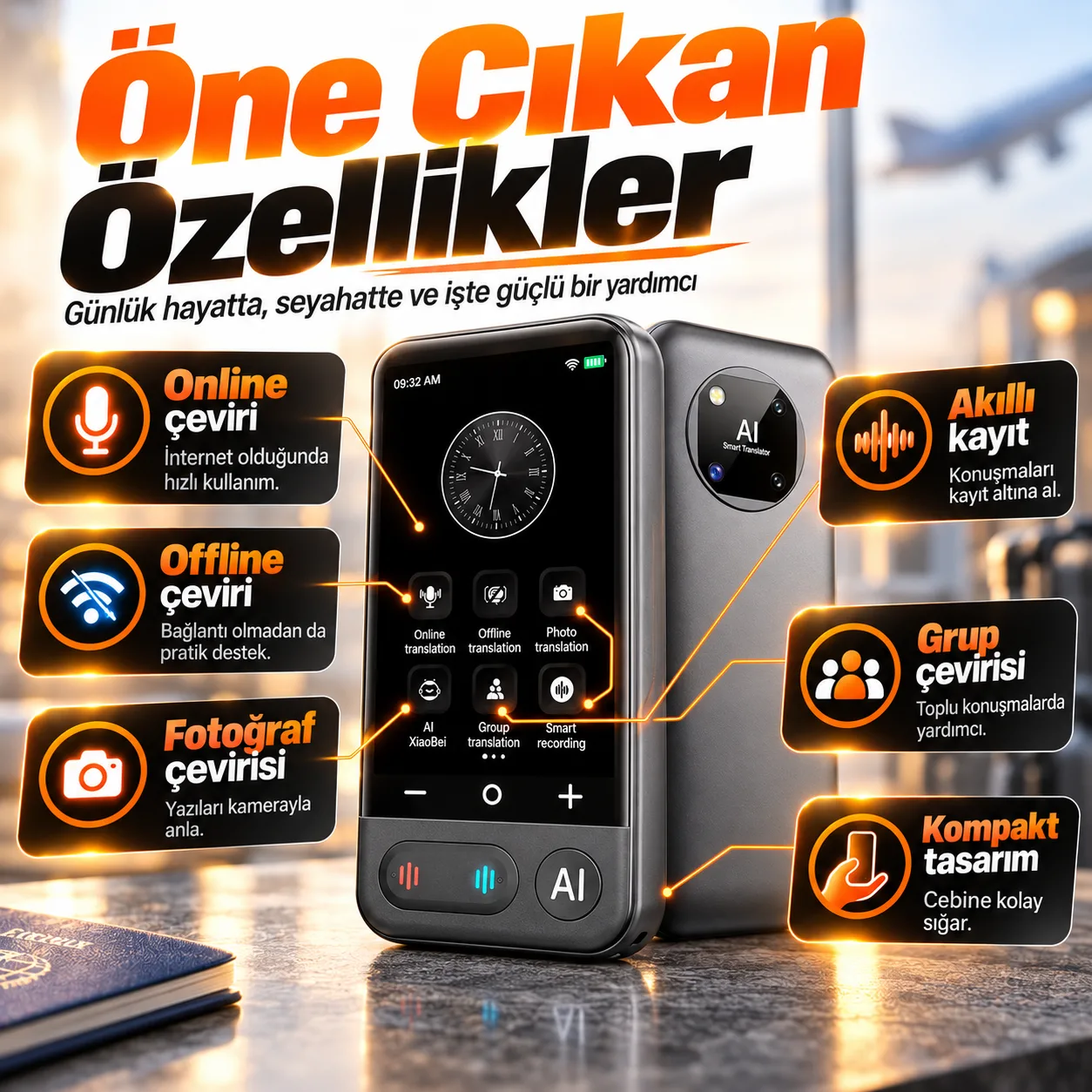 Taşınabilir AI Çeviri Cihazı – Çok Dilli Anlık Tercüman