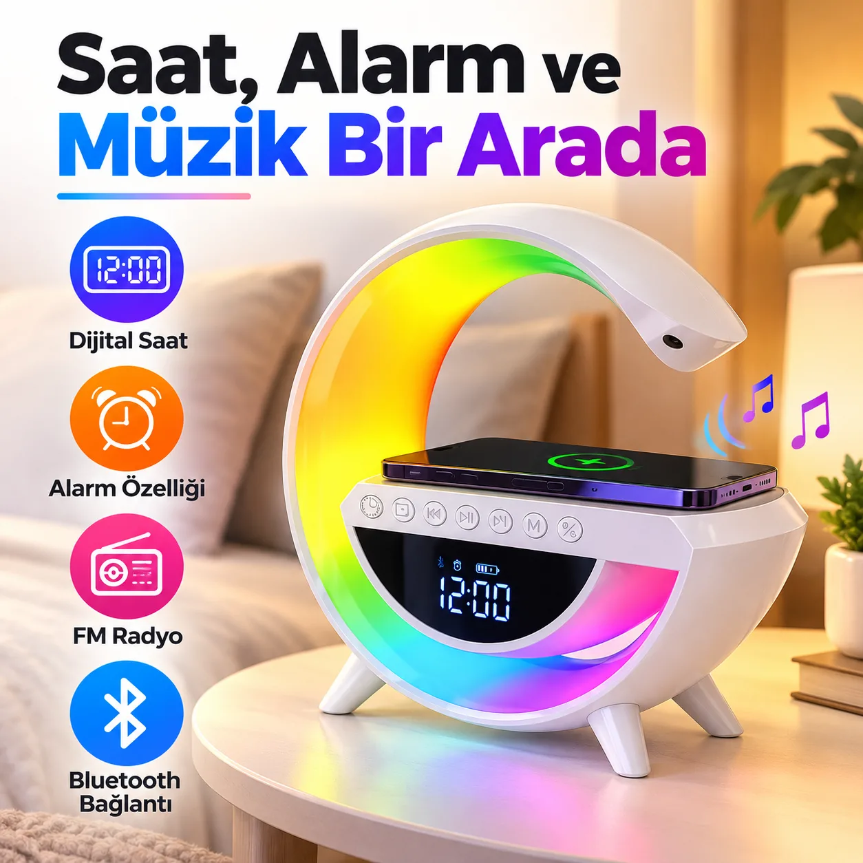 Bakeey G2 Hoparlörlü Gece Lambası – Kablosuz Şarj