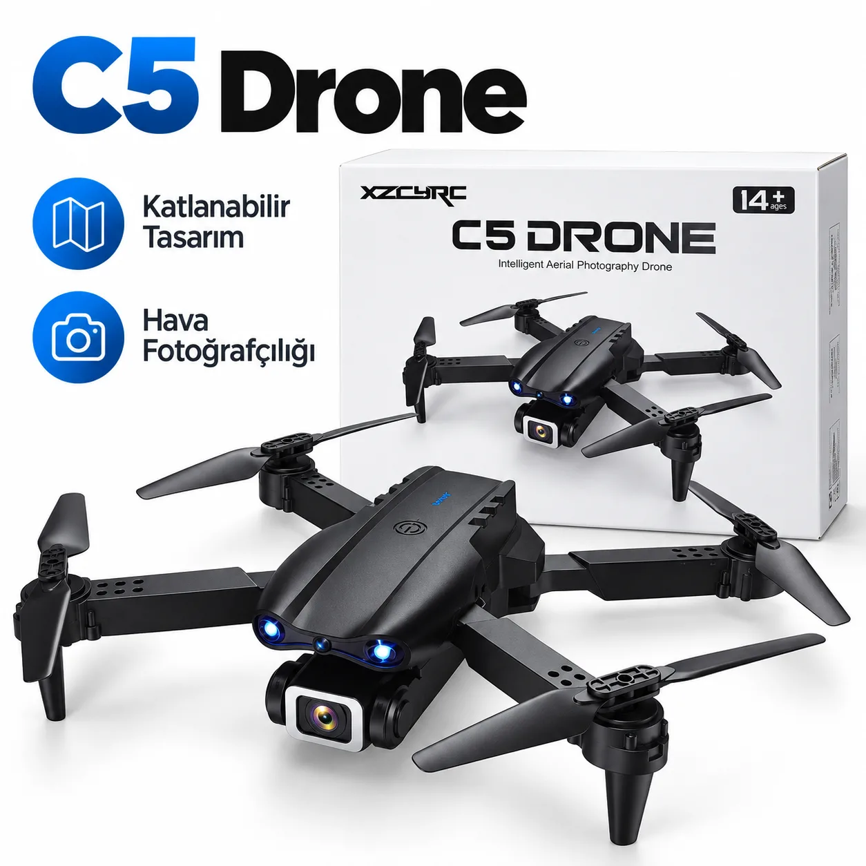 C5 Kameralı Katlanabilir Drone – Hava Fotoğrafçılığı İçin Kumandalı Mini Quadcopter