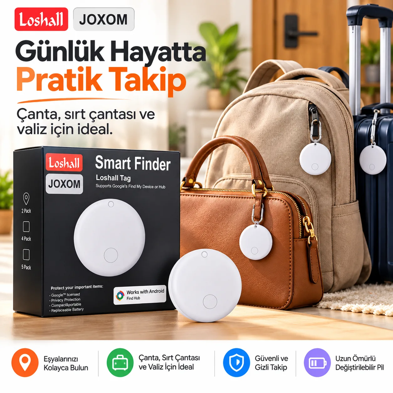 Loshall JOXOM Smart Finder – Android Google Find Hub Uyumlu Akıllı Takip Cihazı