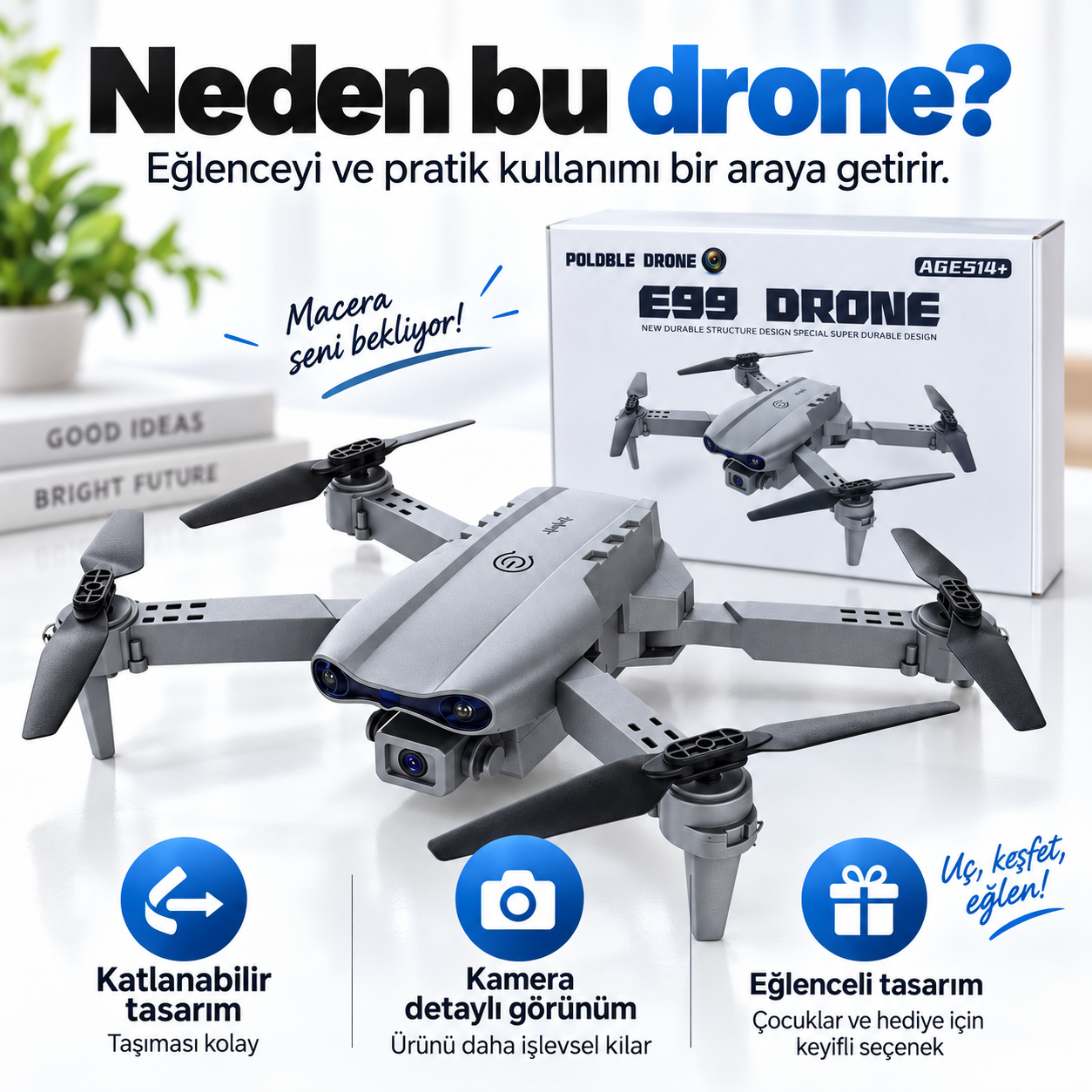 E99 Kameralı Katlanabilir Drone – Kompakt Quadcopter
