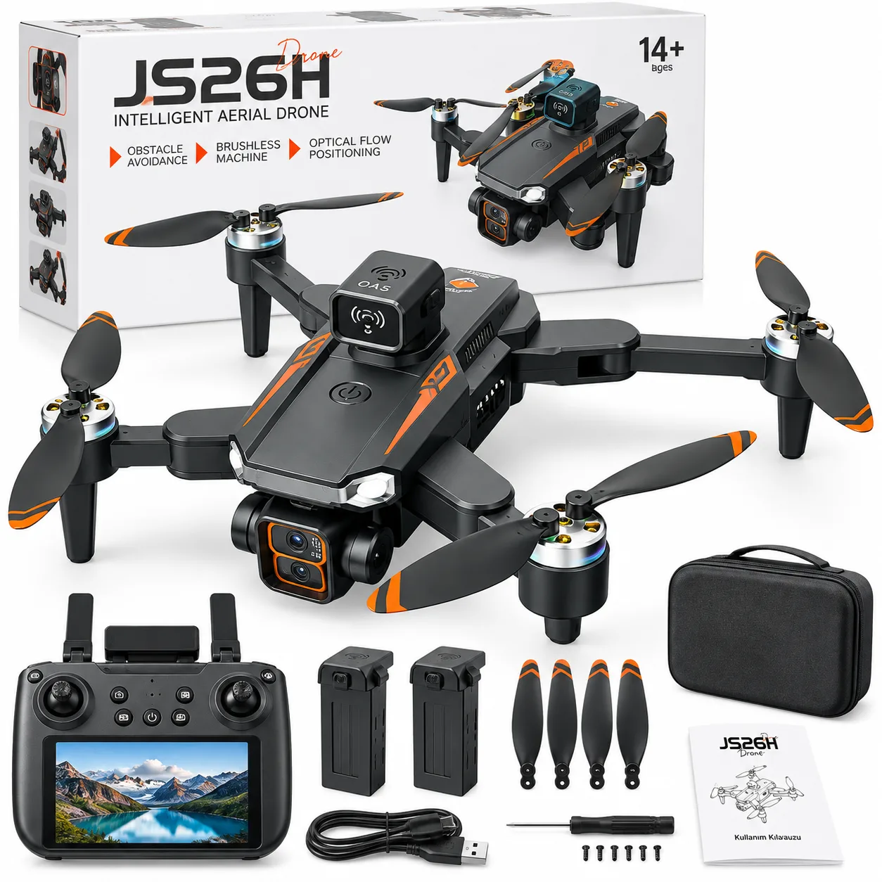 JS26H Akıllı Kameralı Drone – Fırçasız Motor, Engel Algılama, Optical Flow ve Ekranlı Kumanda