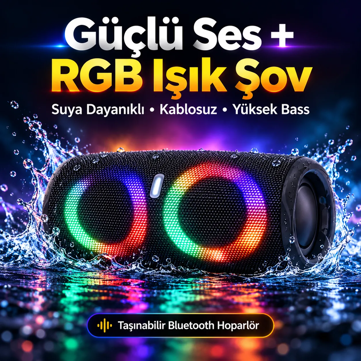 RGB Bluetooth Hoparlör – Su Geçirmez, Güçlü Bas