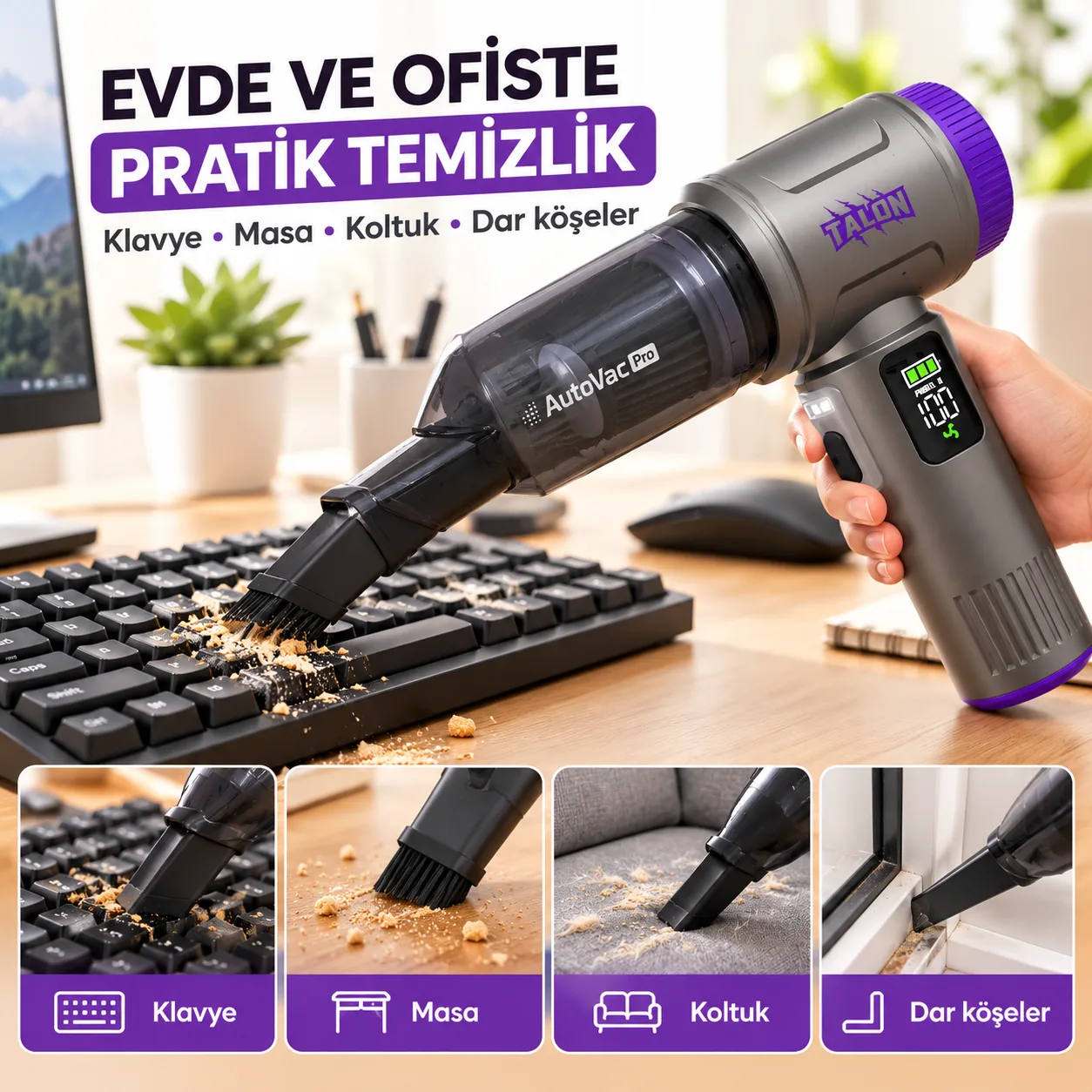 Talon TNV2 AutoVac Pro Kablosuz Araç İçi Süpürge – 22.000 Pa, 6000 mAh, 100W Brushless Motor