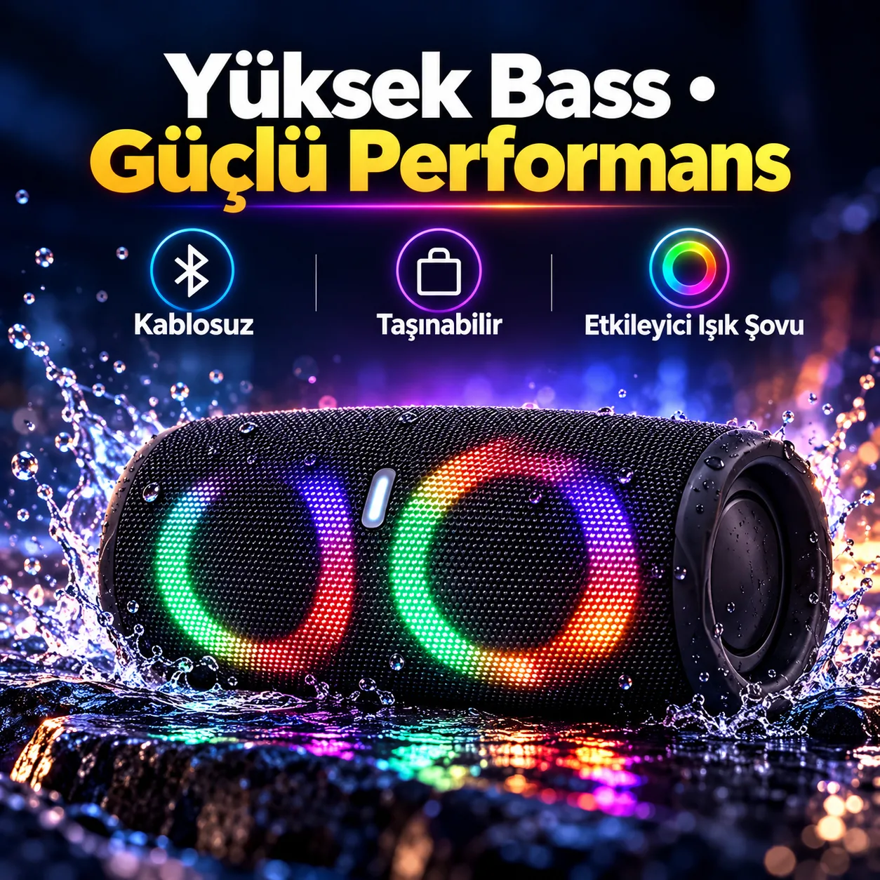 RGB Bluetooth Hoparlör – Su Geçirmez, Güçlü Bas