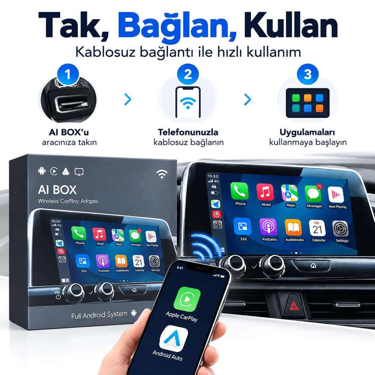 CarPlay Android Box – 4GB RAM, 32GB Depolama