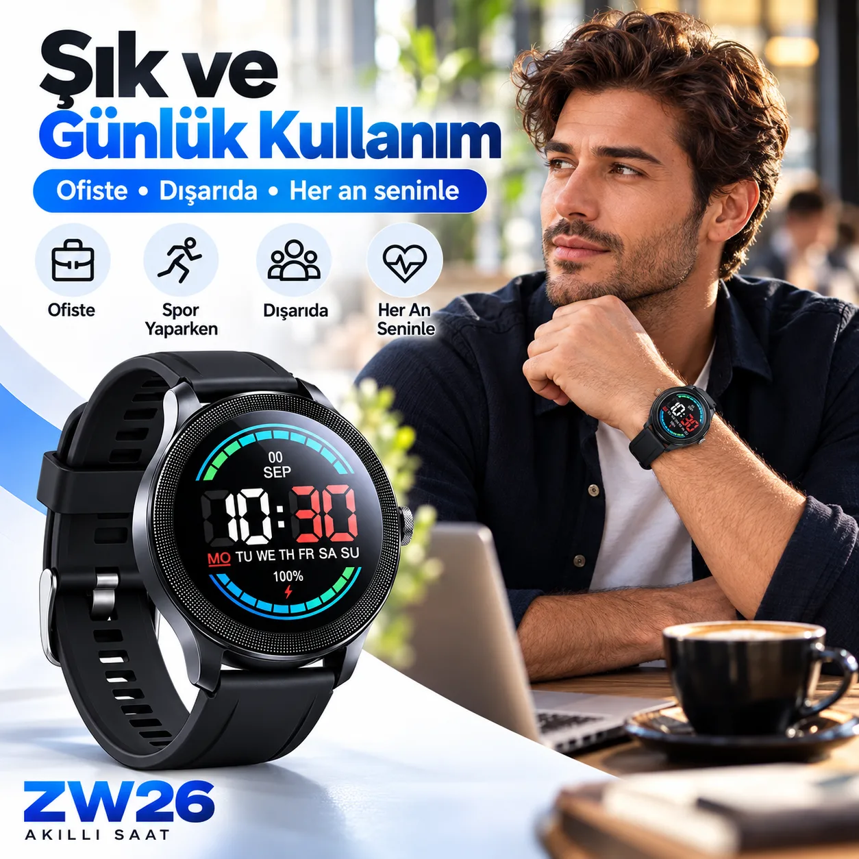 ZW26 Akıllı Saat – 1.52 İnç Geniş Ekran, Kablosuz Şarj ve WearFit Desteği
