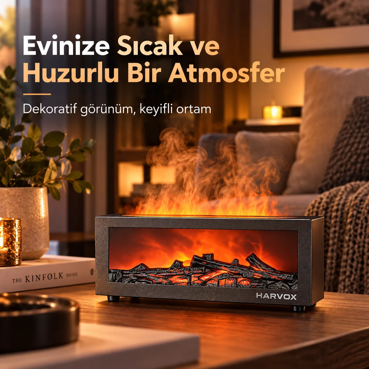 Harvox Alev Efektli Aroma Difüzör – Ultrasonik Hava Nemlendirici ve Aromaterapi Cihazı