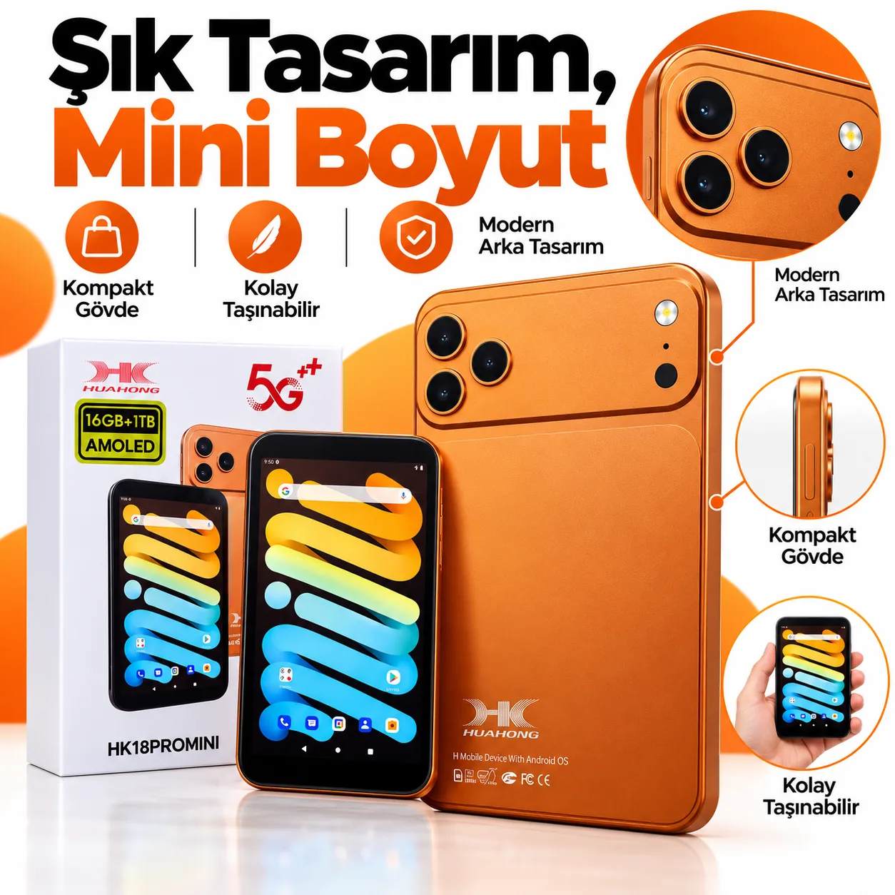 Huahong HK18 Pro Mini Tablet – 16 GB RAM, 1 TB Hafıza, AMOLED Ekran ve Android