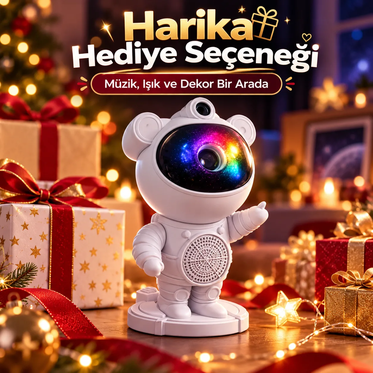 Astronot Bluetooth Hoparlörlü Gece Lambası – LED Işıklı