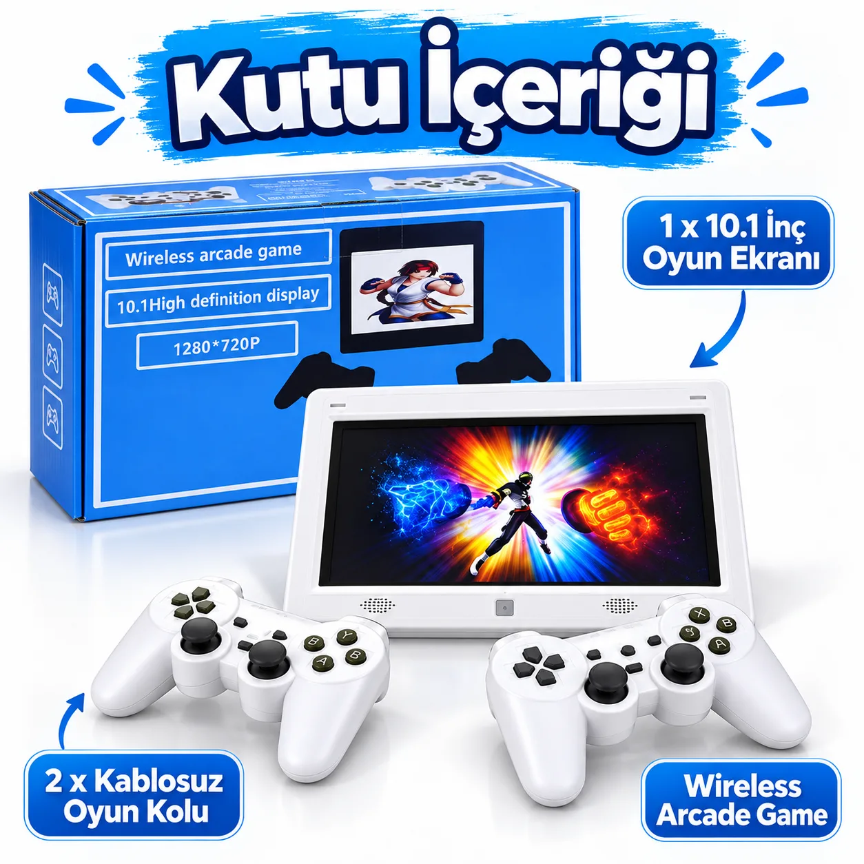 10.1 İnç HD Ekranlı Retro Oyun Konsolu – 1280x720P, 2 Kablosuz Oyun Kolu