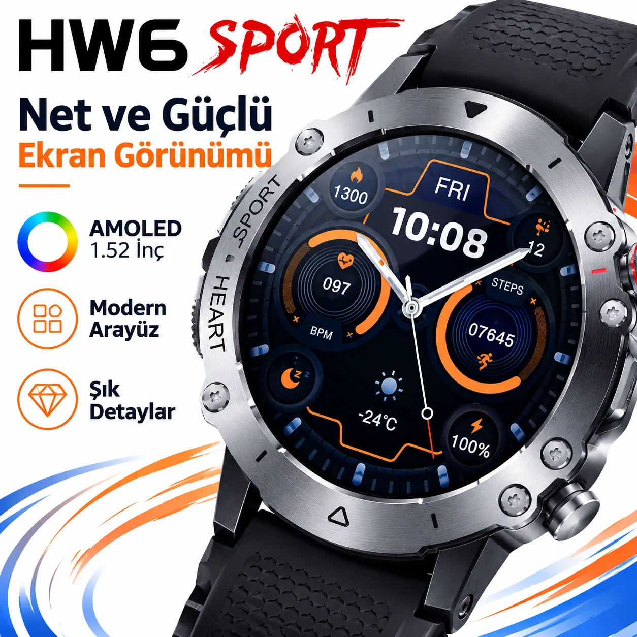HW6 Sport Akıllı Saat – 1.52 İnç AMOLED Ekran, WearFit Destekli Spor Smartwatch