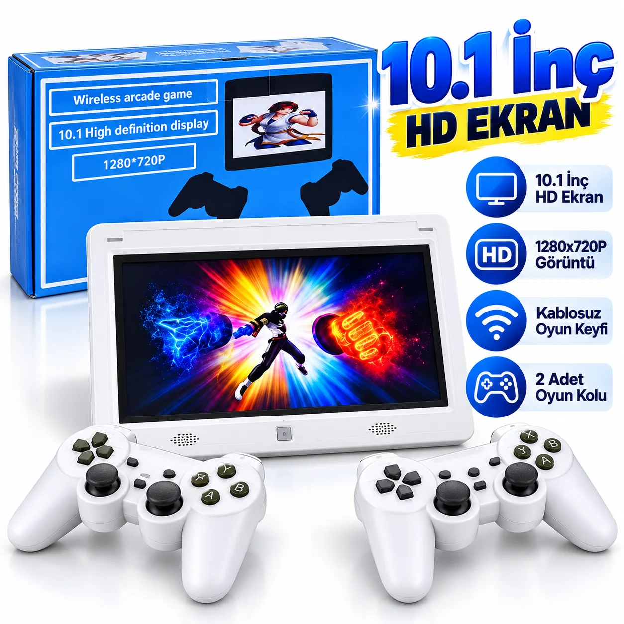 10.1 İnç HD Ekranlı Retro Oyun Konsolu – 1280x720P, 2 Kablosuz Oyun Kolu