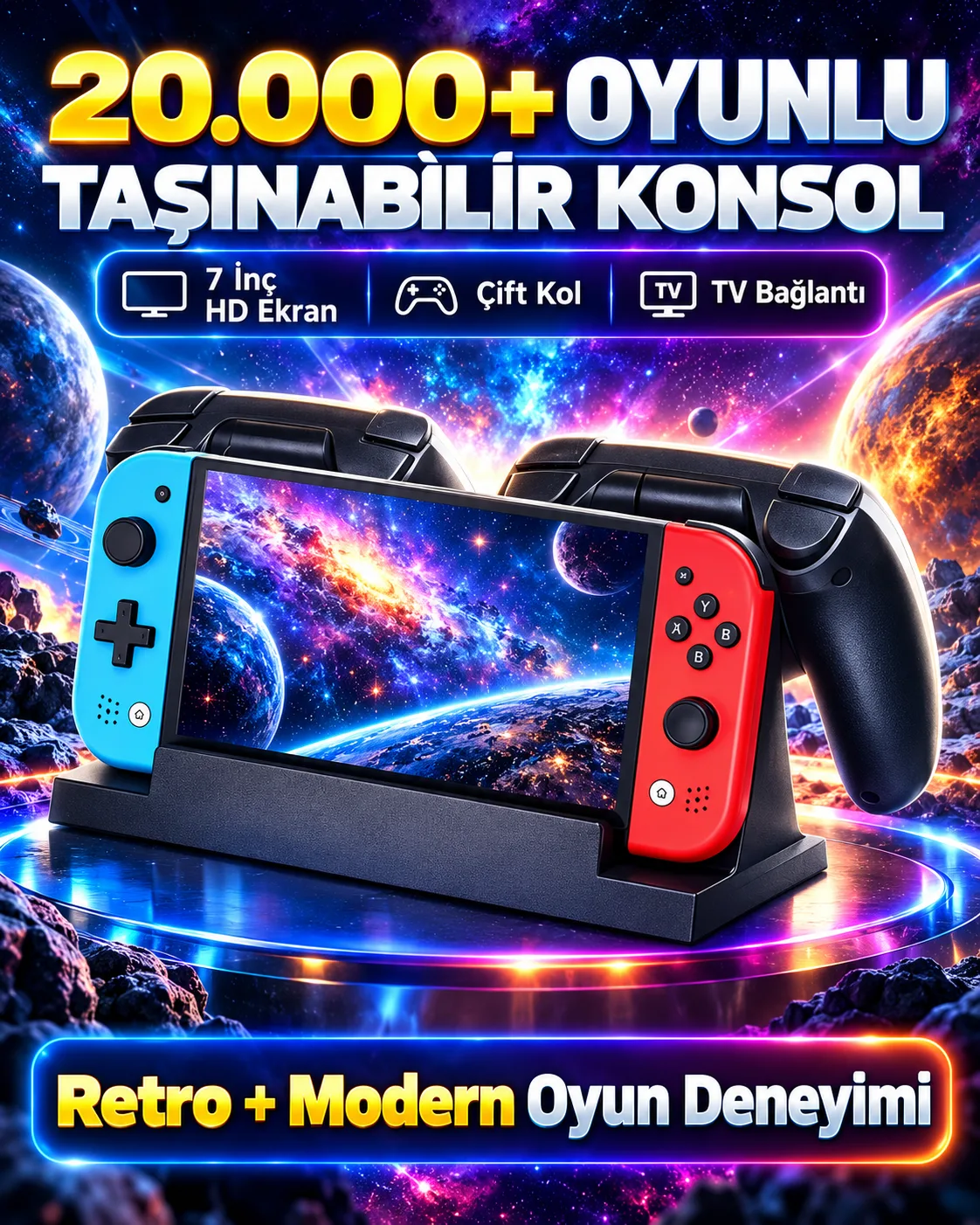 20.000+ Oyunlu Taşınabilir Konsol – 7 İnç HD Ekran