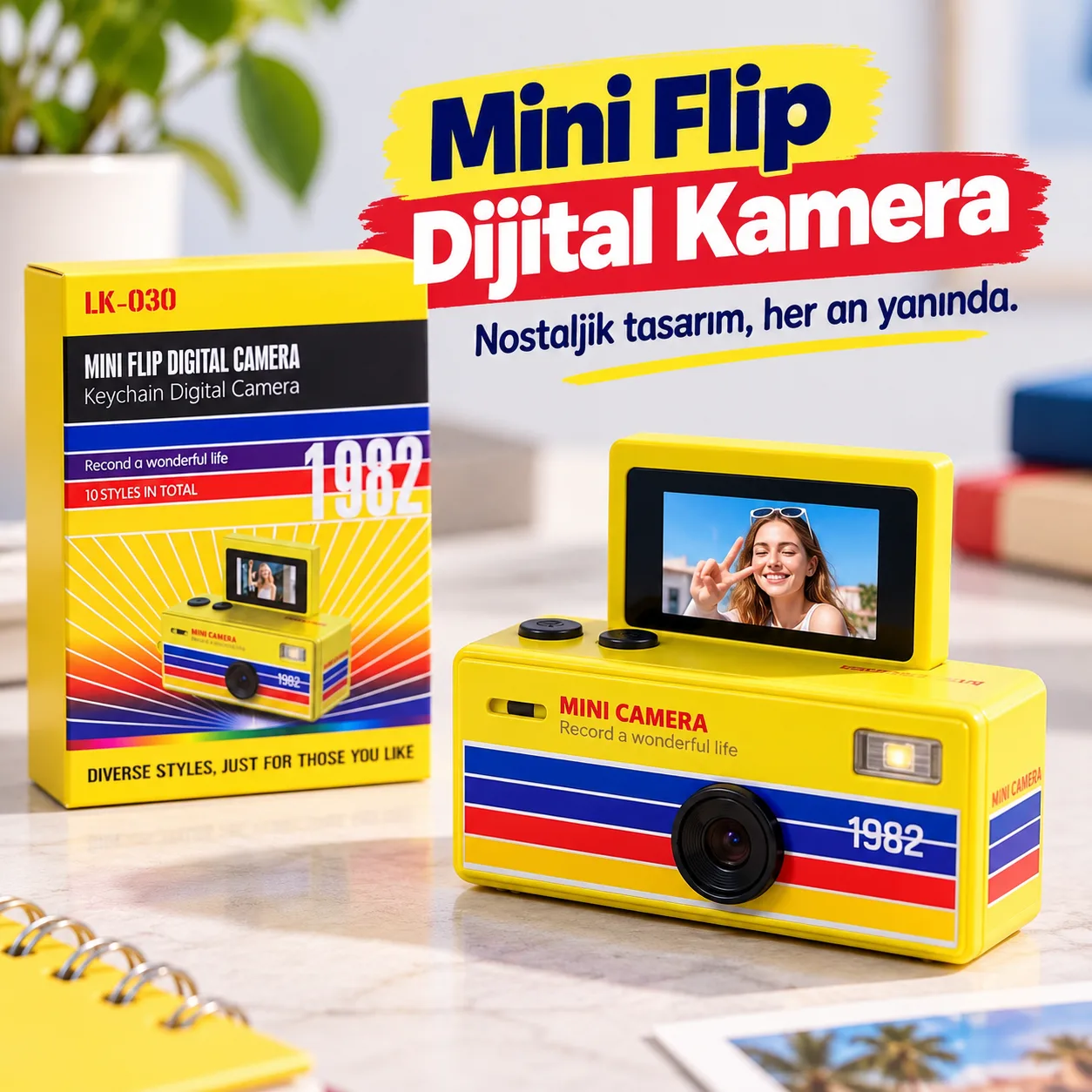 LK-030 Mini Flip Dijital Kamera – Retro Tasarım, Döner Ekranlı Cep Kamerası