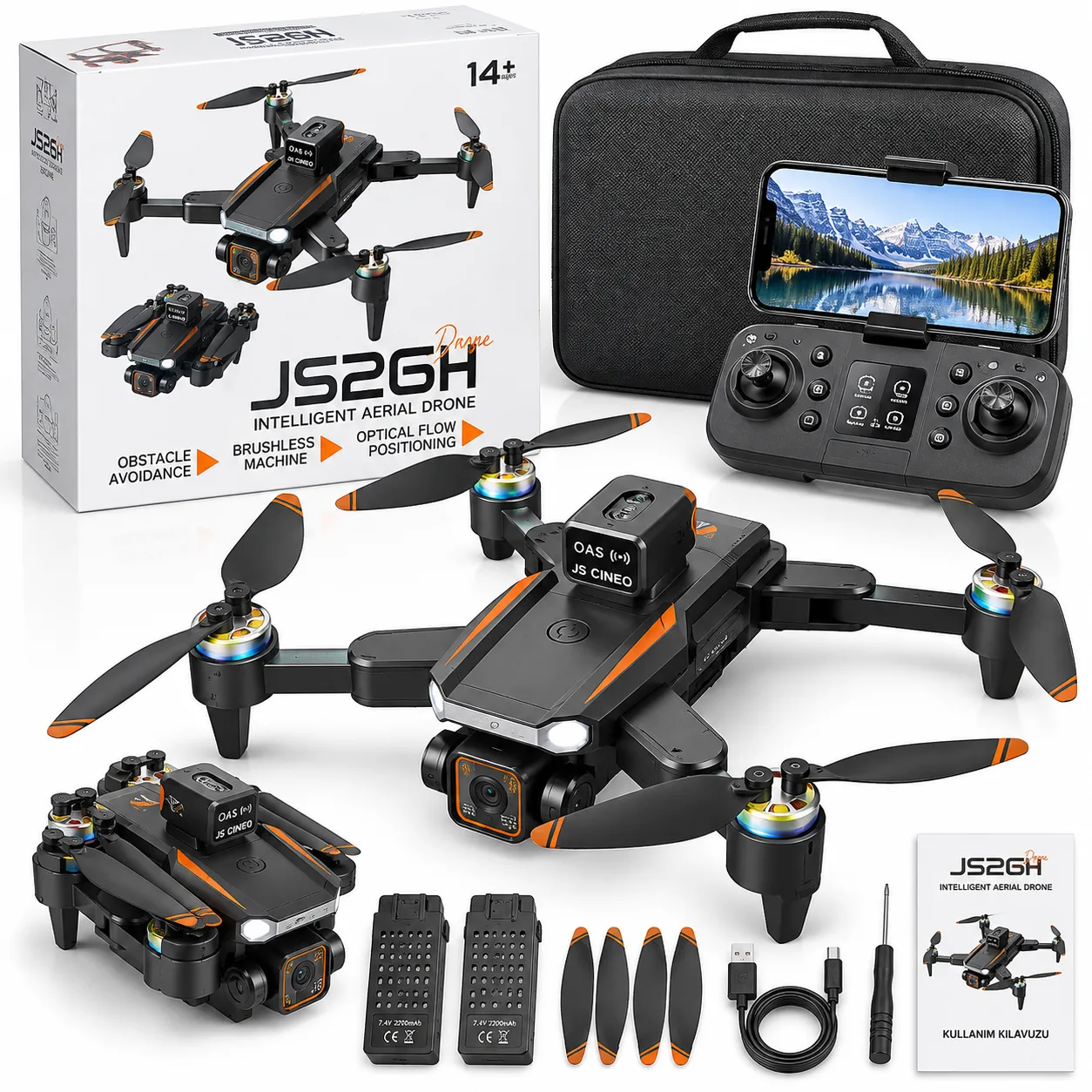 JS26H Akıllı Kameralı Drone – Fırçasız Motor, Engel Algılama, Optical Flow ve Ekranlı Kumanda
