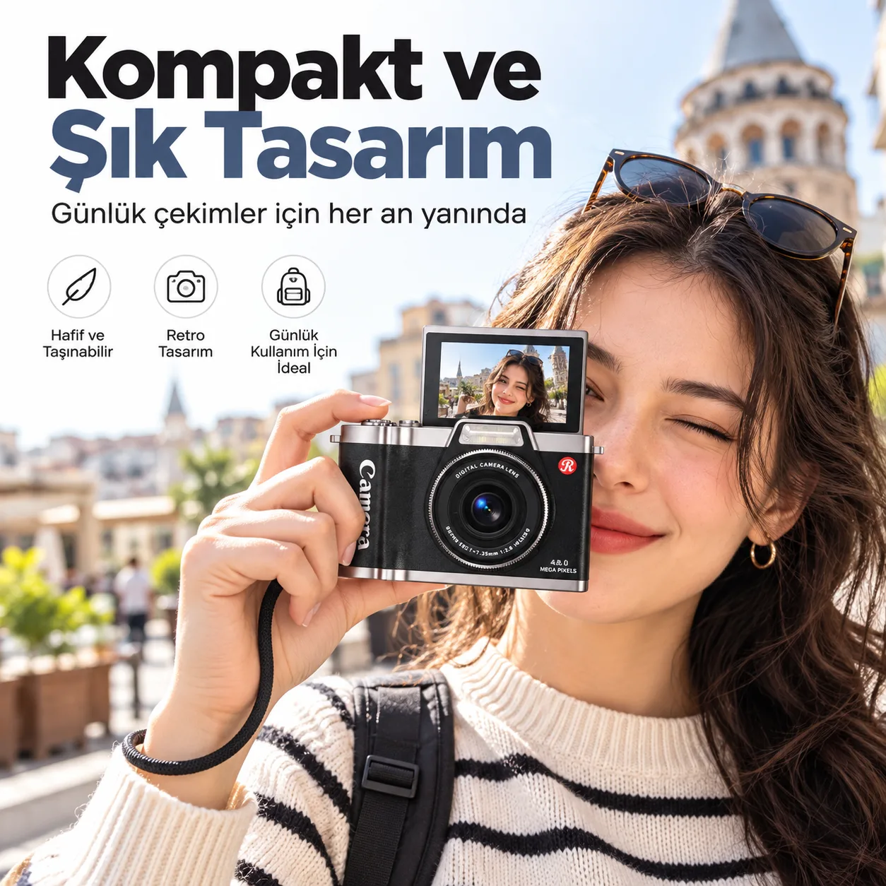 Retro Style 4K Dijital Kamera – 48 MP, 2.4 İnç HD Ekran, Otomatik Odaklama ve Flaş
