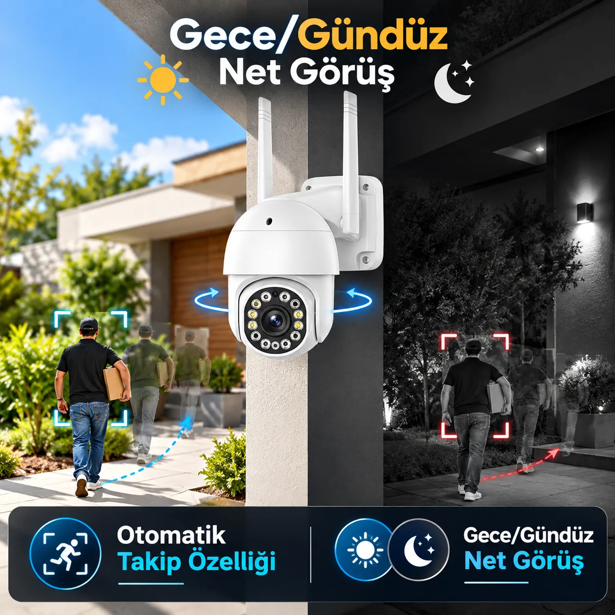 Smart WiFi PTZ Güvenlik Kamerası – Otomatik Takip, Gece Görüşü ve Çift Yönlü Ses