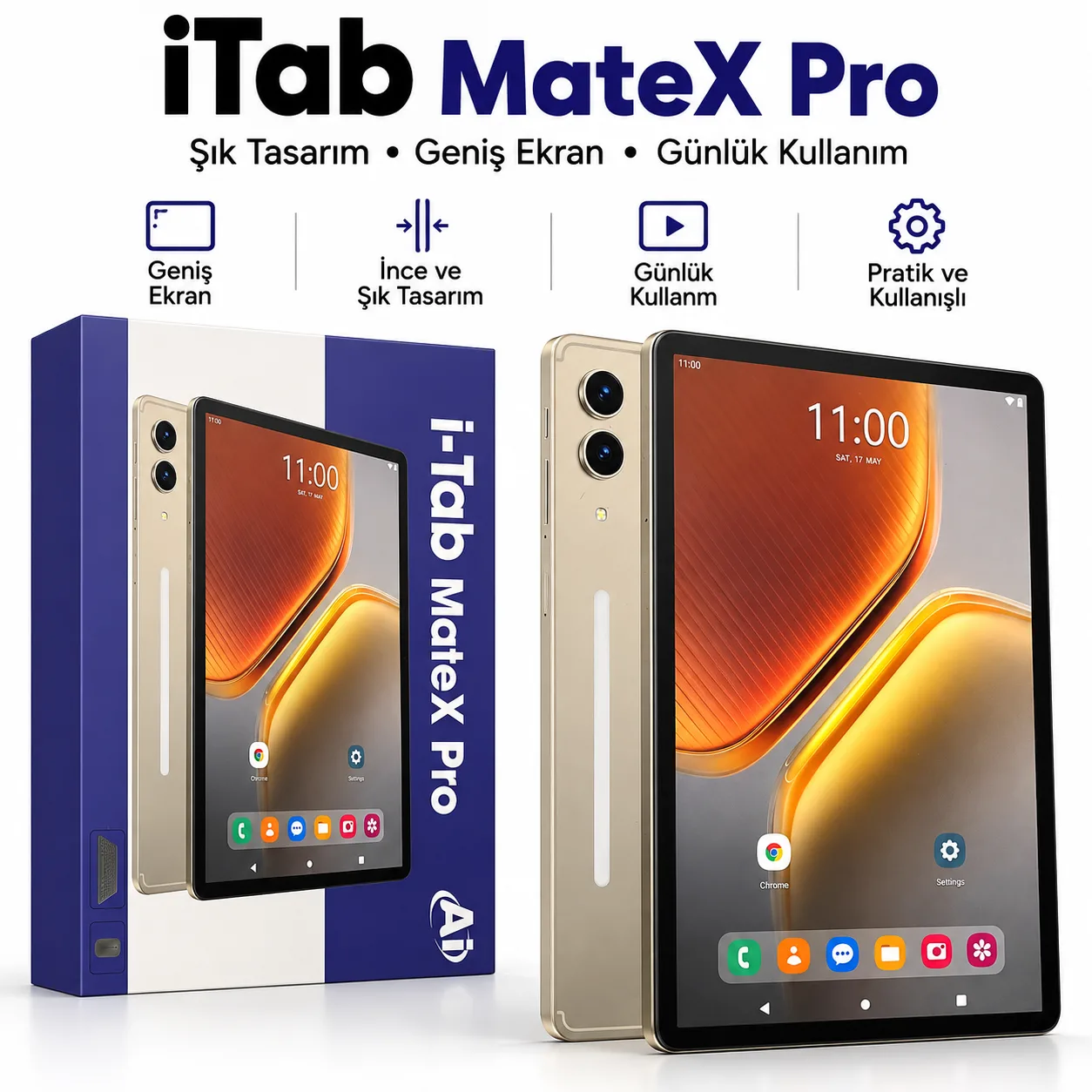 iTab MateX Pro Tablet – Geniş Ekranlı, İnce ve Şık Tasarımlı Android Tablet