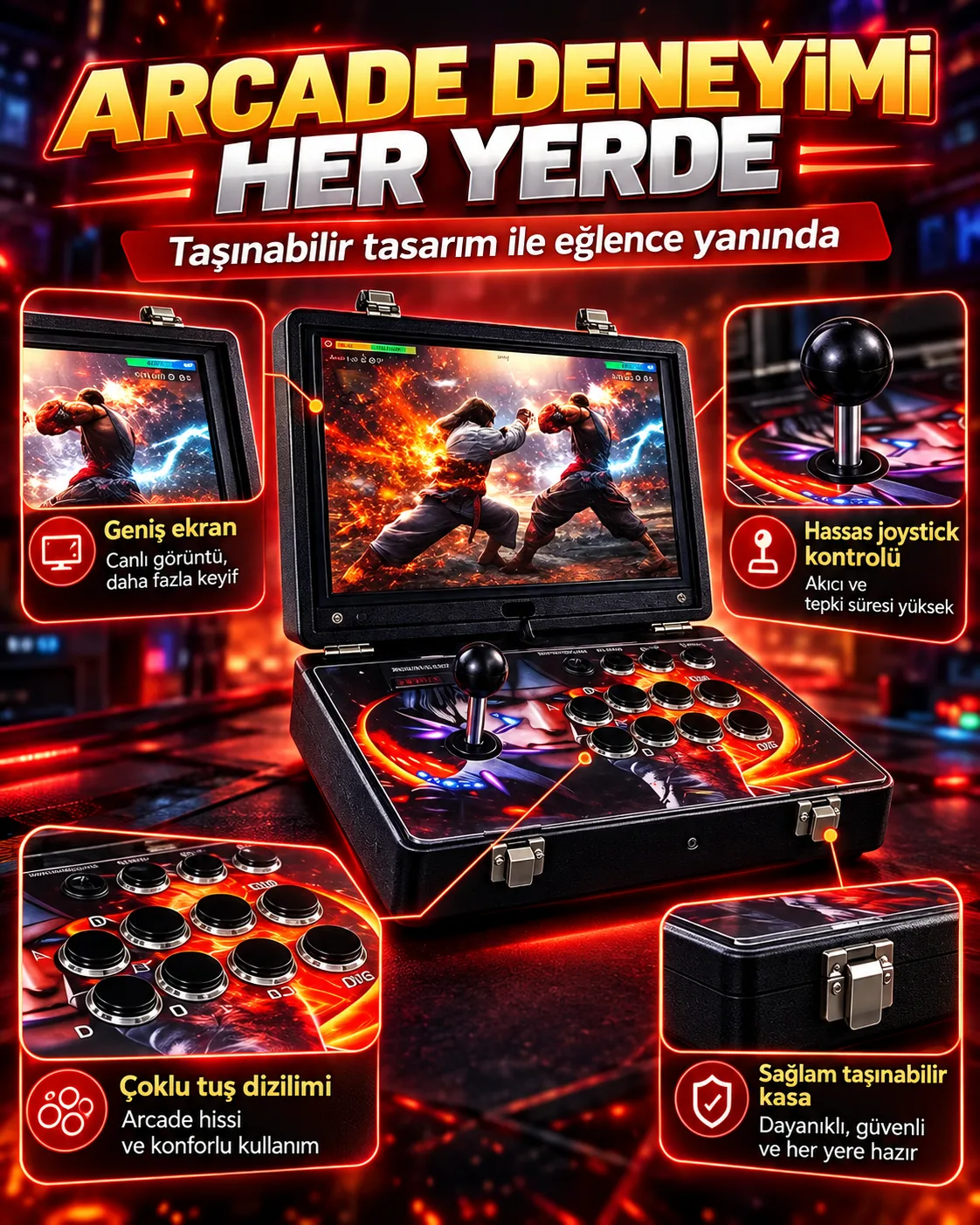 Tek Kişilik Retro Arcade Oyun Konsolu – Joystick