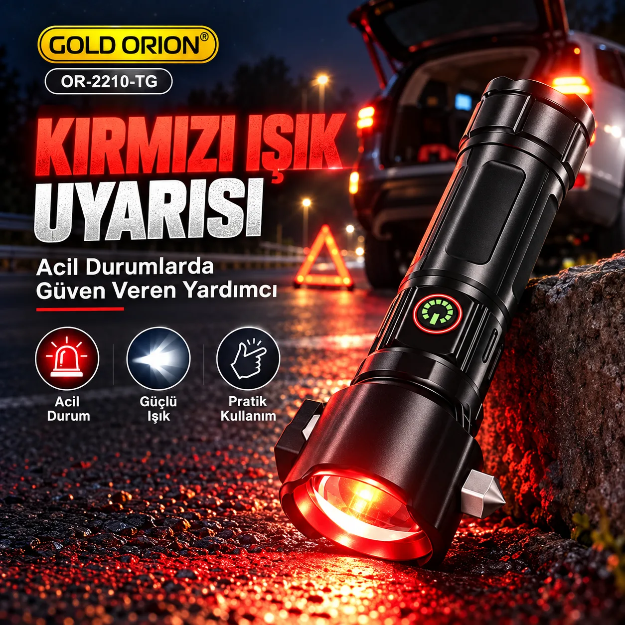 Gold Orion OR-2210-TG 100W Şarjlı El Feneri – 1000 Metre Menzil, Alüminyum Alaşım