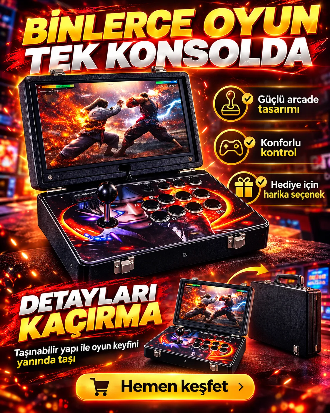 Tek Kişilik Retro Arcade Oyun Konsolu – Joystick
