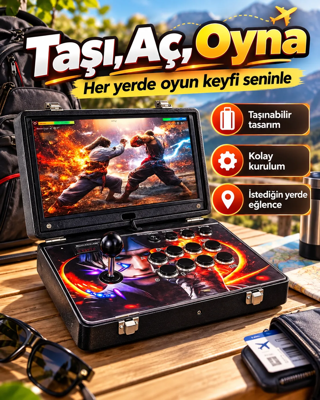 Tek Kişilik Retro Arcade Oyun Konsolu – Joystick