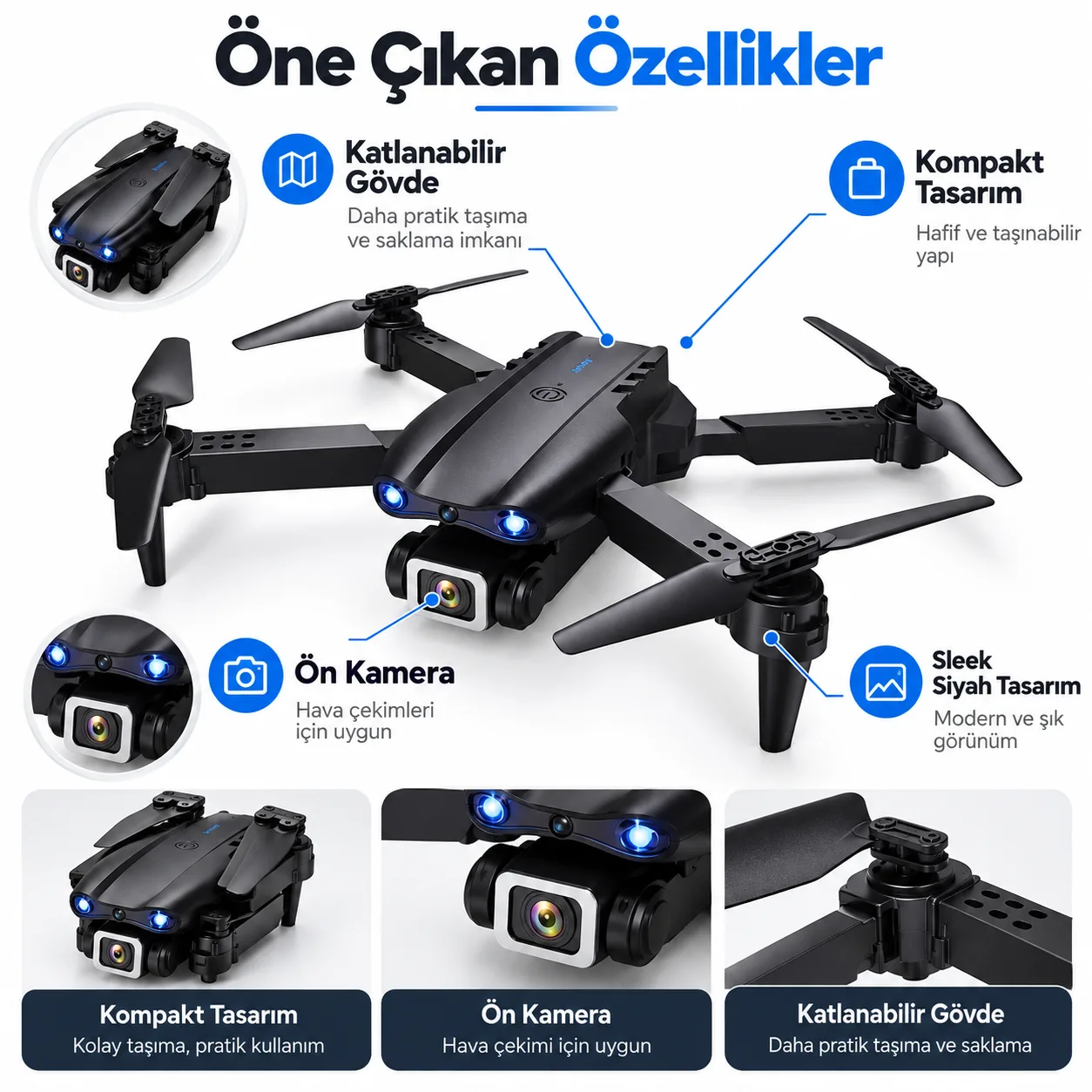 C5 Kameralı Katlanabilir Drone – Hava Fotoğrafçılığı İçin Kumandalı Mini Quadcopter