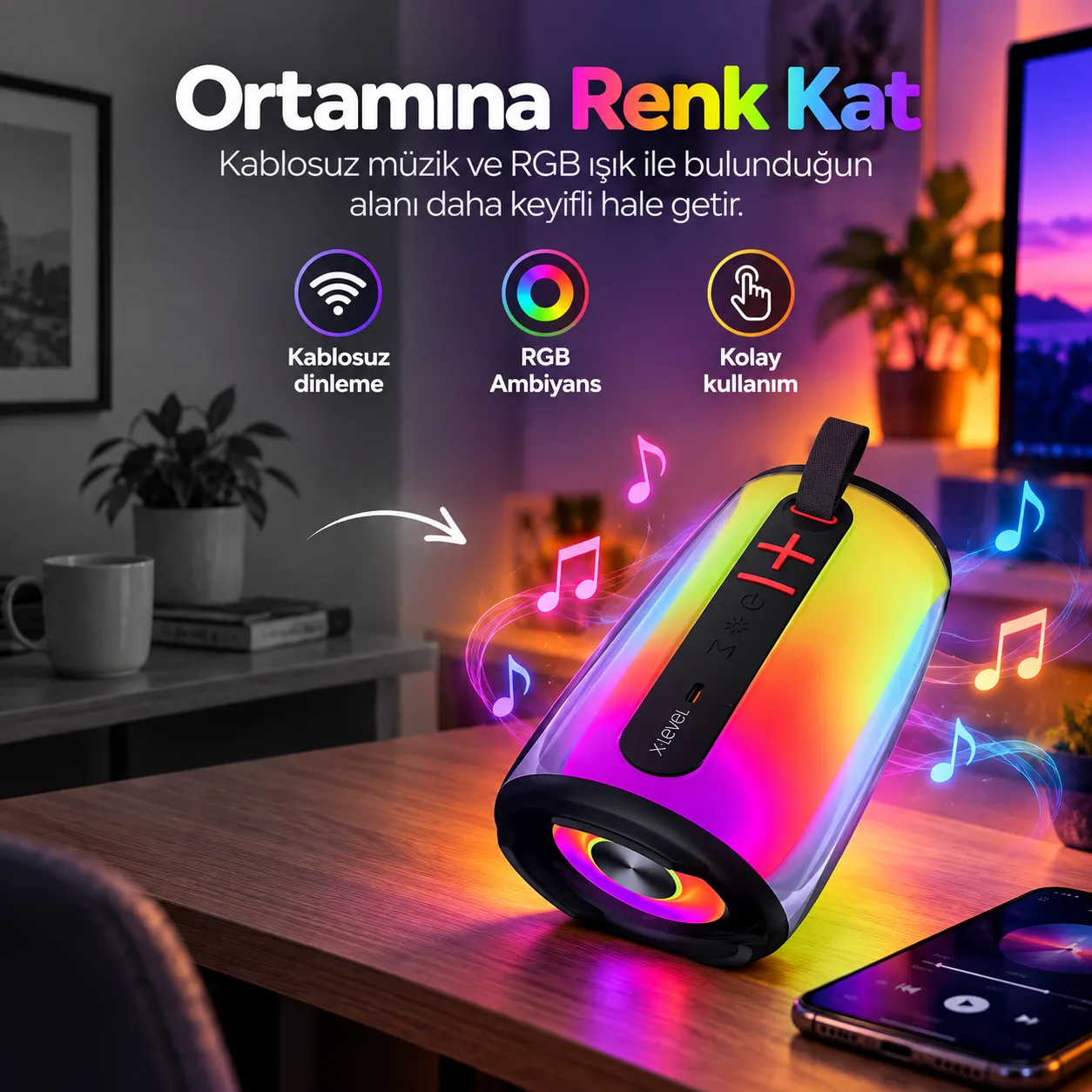 X-Level X-SoundSpeaker RGB Bluetooth Hoparlör – Bluetooth 5.3, TF Kart, AUX ve USB Destekli