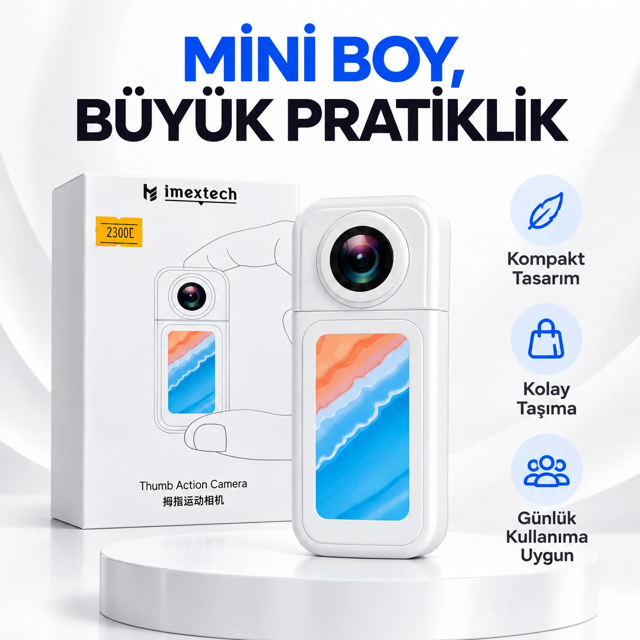 Imextech Thumb Action Camera Mini Aksiyon Kamerası – Ekranlı Kompakt Cep Kamerası