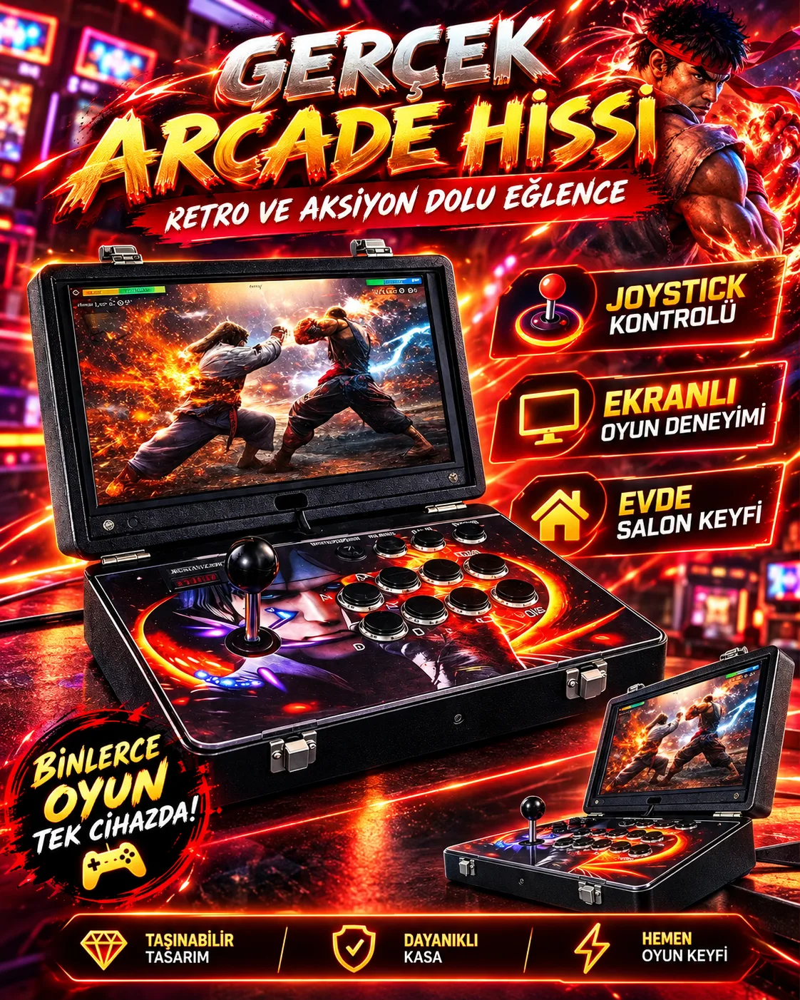 Tek Kişilik Retro Arcade Oyun Konsolu – Joystick