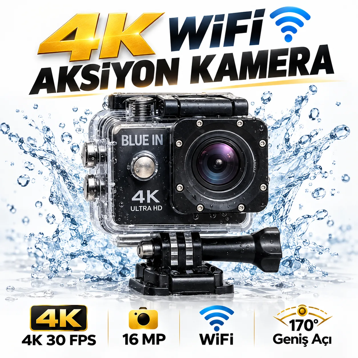 4K Aksiyon Kamerası – WiFi, 30FPS, 16MP