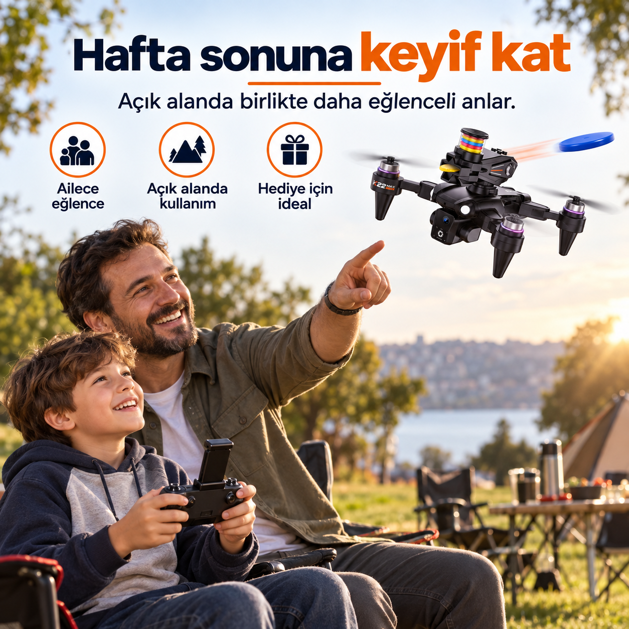 K22 Shoot Kameralı Disk Atan Drone – Fırçasız Motorlu Katlanabilir Kumandalı Drone