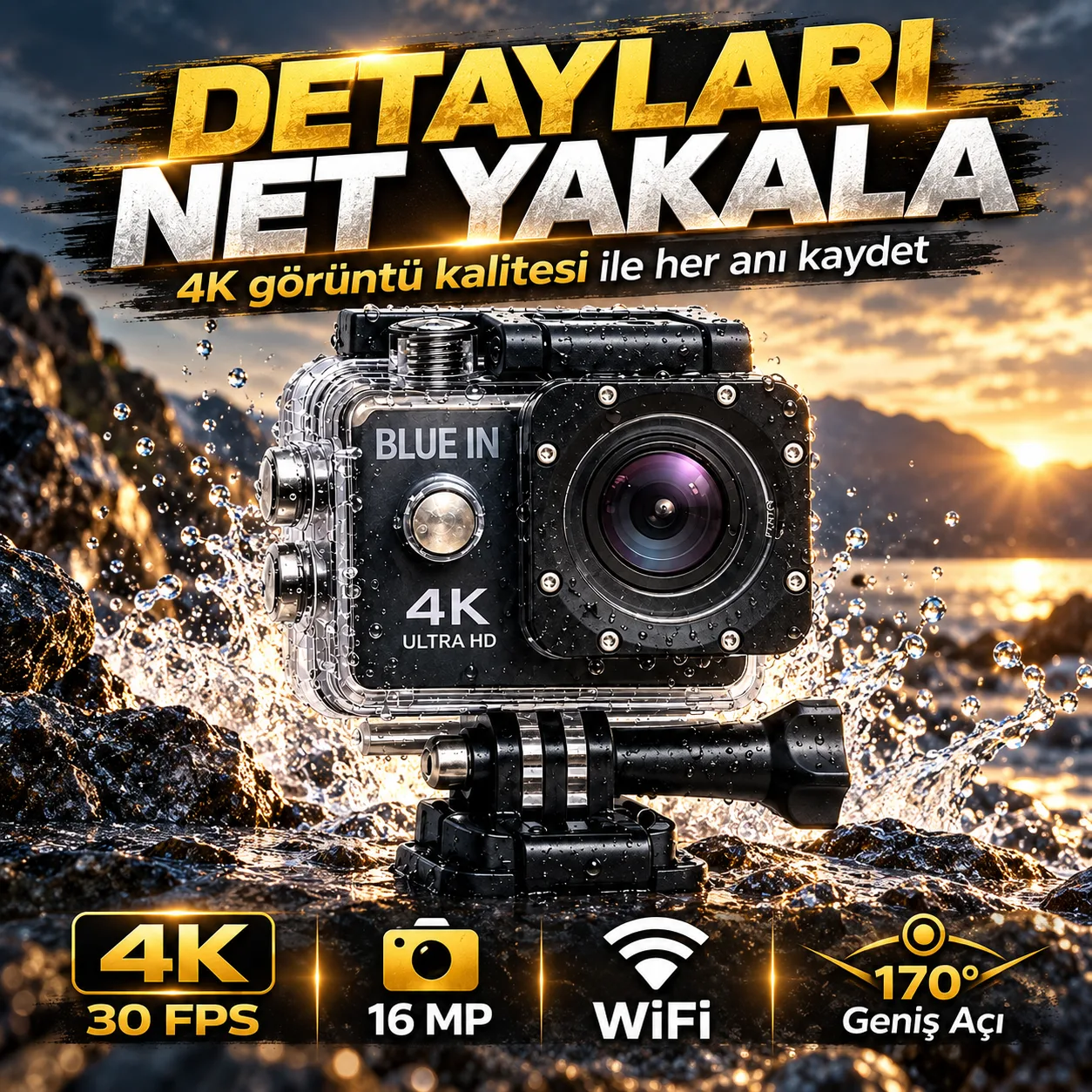 4K Aksiyon Kamerası – WiFi, 30FPS, 16MP