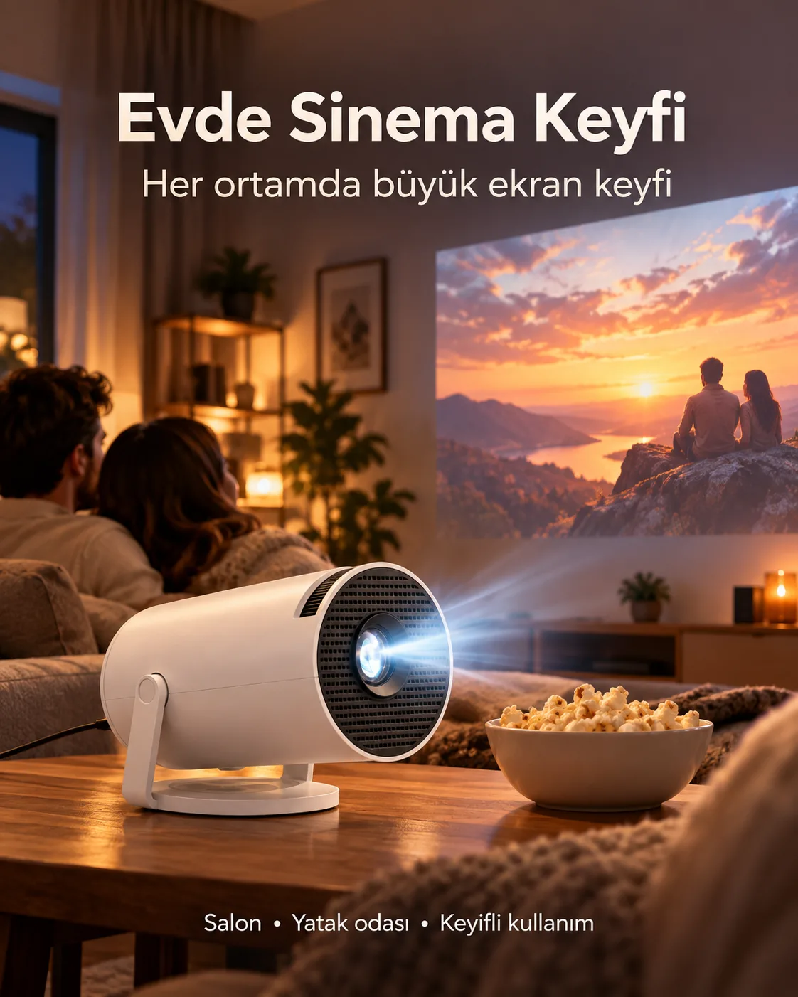 Mini Projeksiyon Cihazı – WiFi, Bluetooth, 4K Destekli